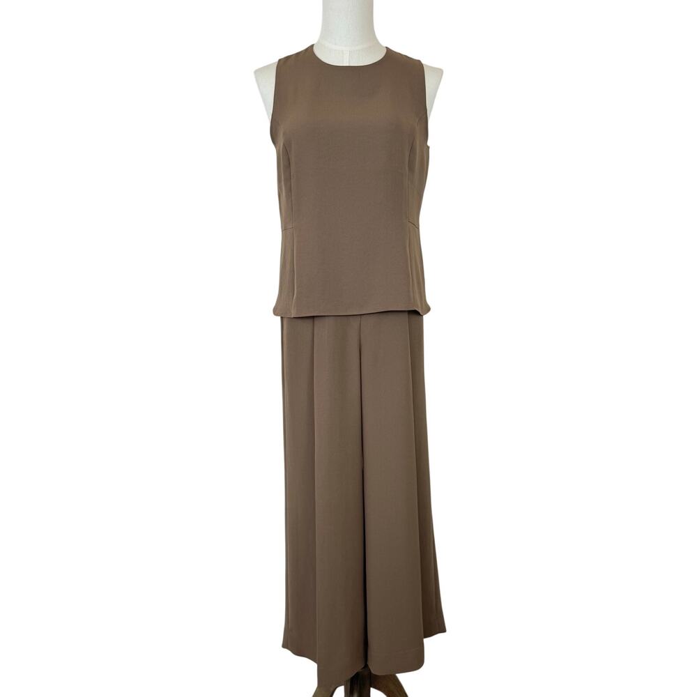 Spanx Matching Set Crepe Carefree Tank Top with Wide Leg Pants in Cedar Brown L
